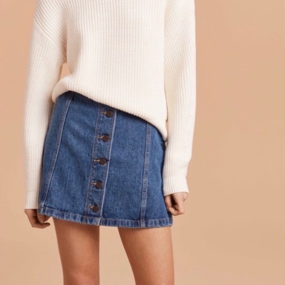 Aritzia Wilfred Free Ahrens Denim Mini Button Front A Line Skirt Size 4 - Picture 2 of 9